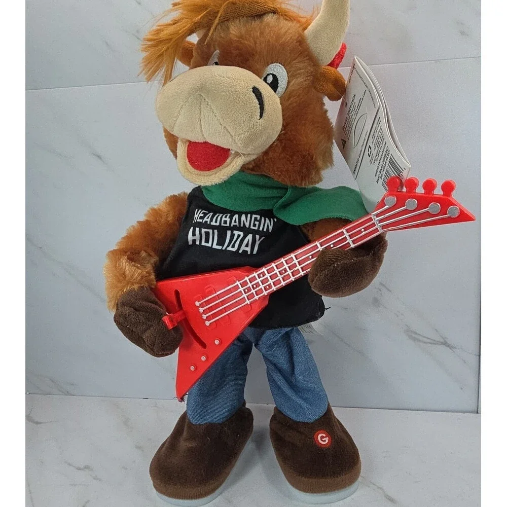 Gemmy Christmas Animated Guitar Playing Cow✨Plays Jingle Bells✨Home Accents✨READ